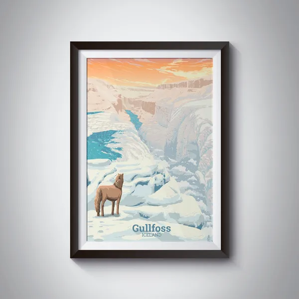 Gullfoss Waterfall Iceland Retro Travel Poster