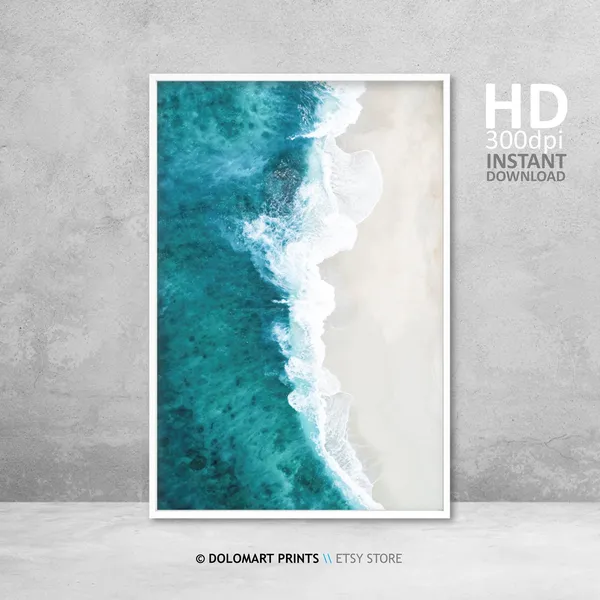 Ocean Beach and Waves Minimal Beach Photography Art Print
