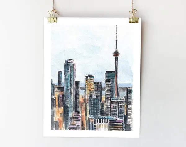 Toronto Skyline Watercolor Art Print, Canada Cityscape