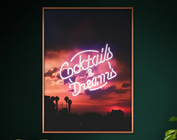 Cocktails And Dreams Sunset Neon Travel Poster