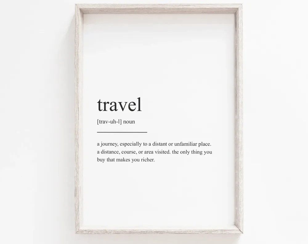 Travel Definition Print, Minimalist Modern Wall Art
