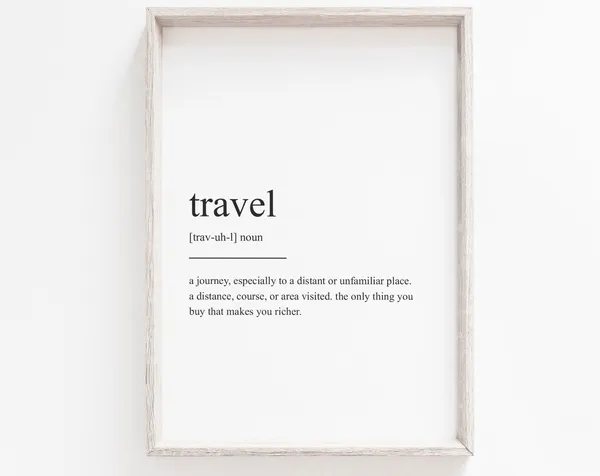 Travel Definition Print, Minimalist Modern Wall Art