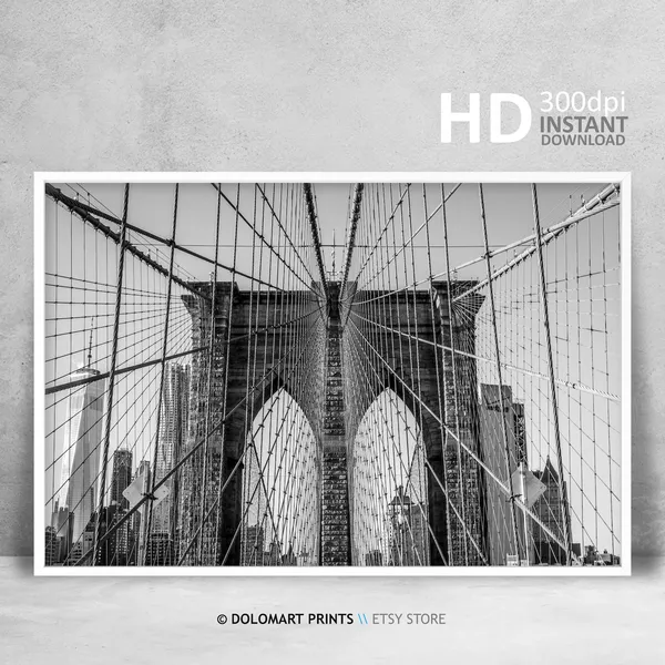Brooklyn Bridge Horizontal Art Print, Modern Minimal