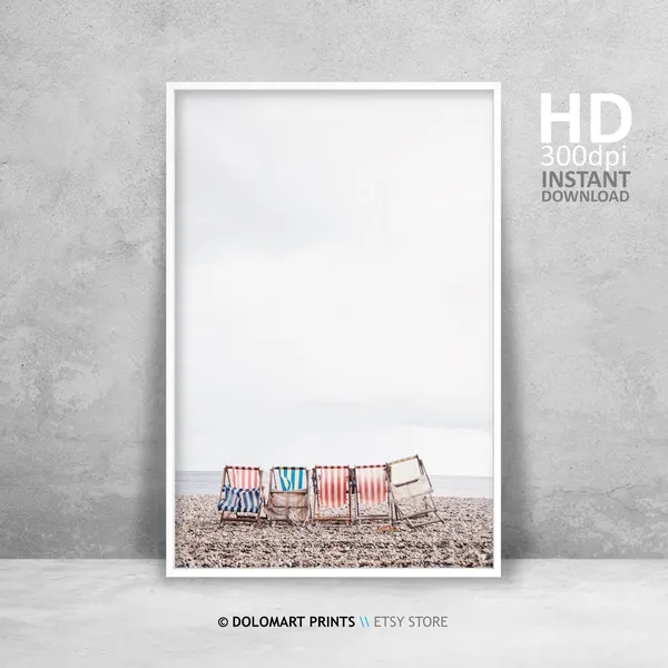 Retro Beach Chair Art Print, Vintage Coastal Decor