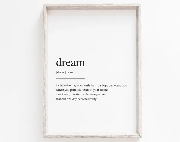 Dream Definition Quote, Typographic Wall Art Print