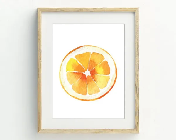 Orange Slice Watercolor Kitchen Wall Art Poster