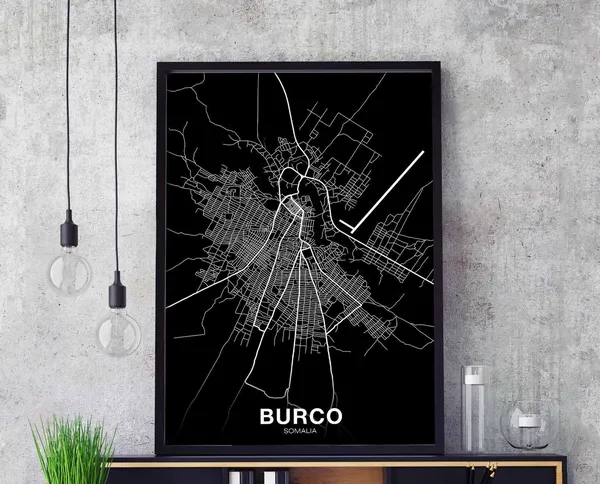 Burco Burao Somalia Map Poster, Modern Home Decor