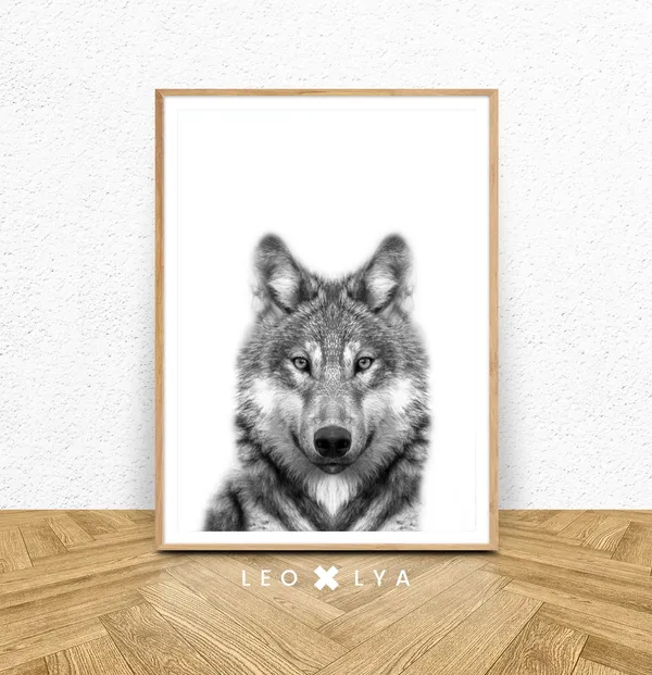 Black and White Wolf Print, Nursery Wall Art