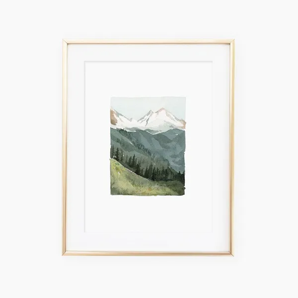 Watercolor Mountain Landscape Art Print