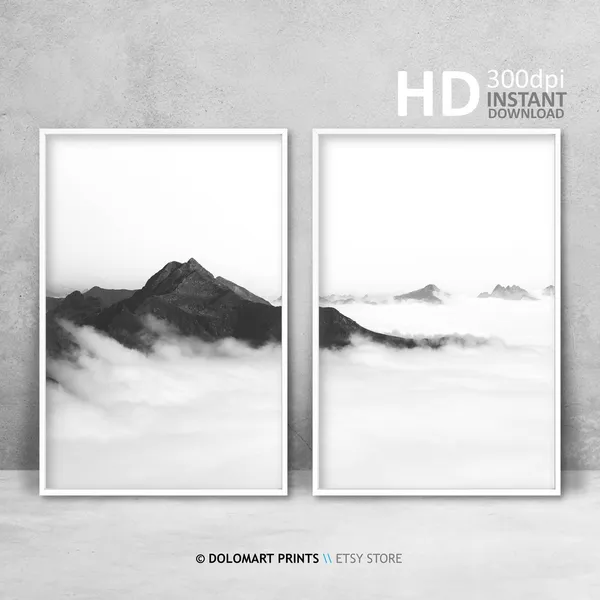 Minimalist Mountain Cloud Monochrome Art Print