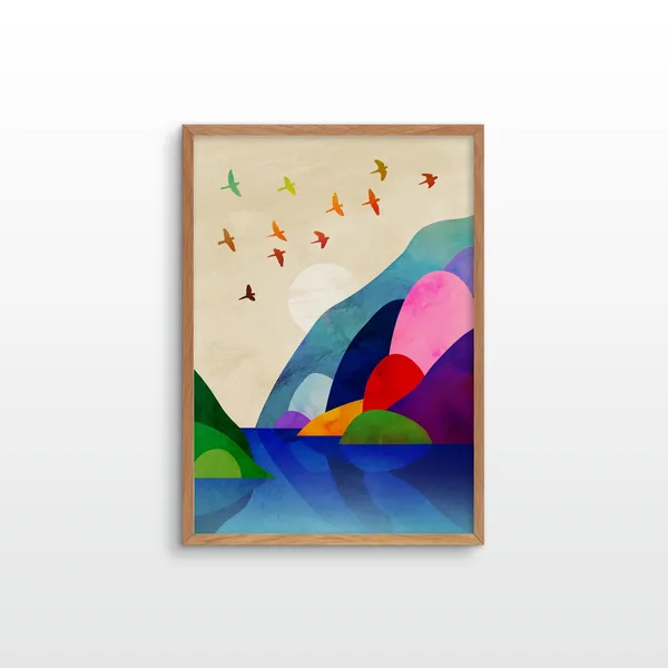 Migrating Flock Of Birds Landscape Art Print