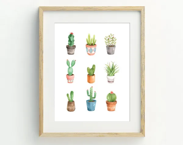 Cactus Watercolor Botanical Art Print, Boho Decor