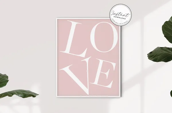 Pink Love Typography Art Print, Home Decor Poster
