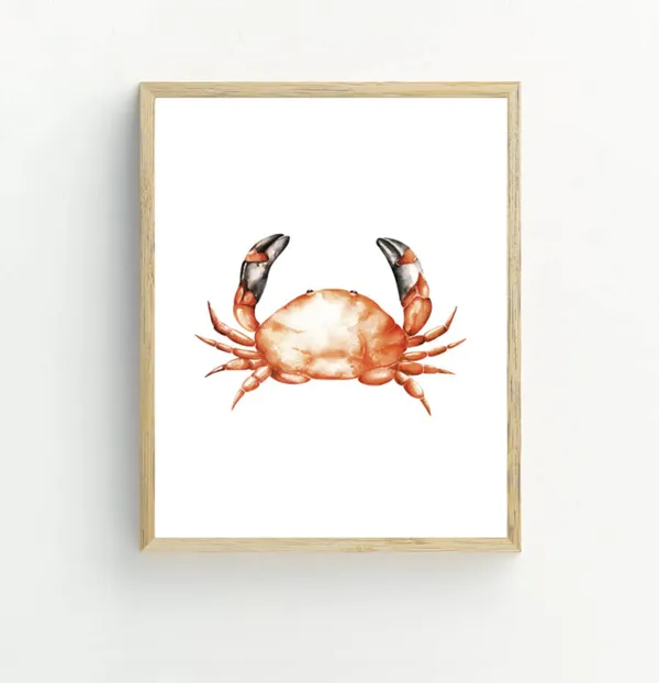 Crab Watercolor Minimalist Beach Decor Art Print
