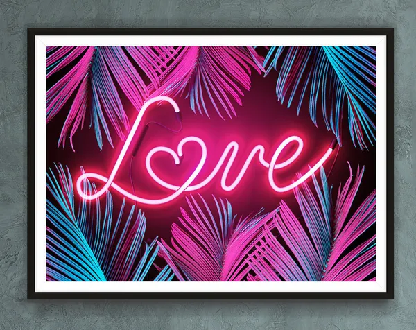 Tropical Love Neon Typography Botanical Art Print