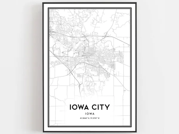Iowa City Map Poster Print, Street Decor
