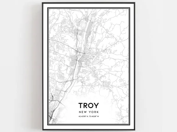 Troy Map Print Poster, New York Street Decor