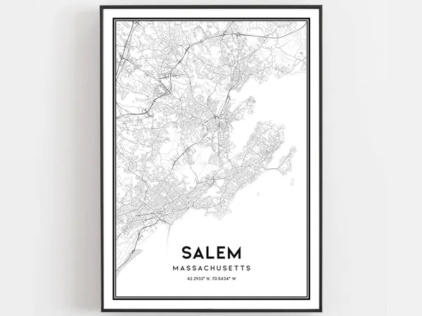 Salem Map Print, Massachusetts Street Decor