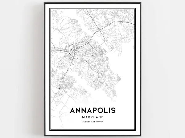 Annapolis Map Print Poster, Maryland Street Decor