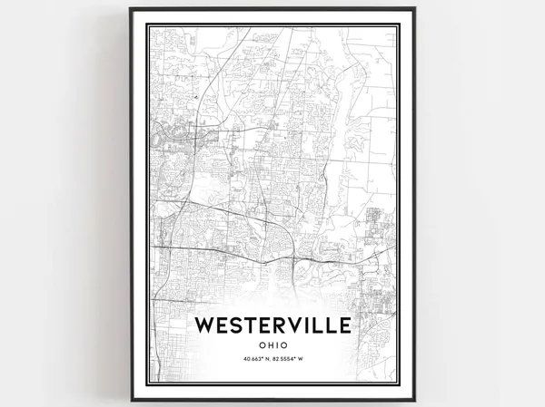 Westerville Map Poster, Ohio Street Decor
