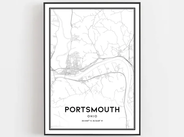 Portsmouth Map Poster Print, Ohio Street Decor