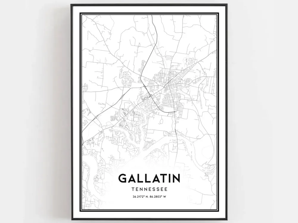 Gallatin Tennessee Map Art Print, City Street Decor