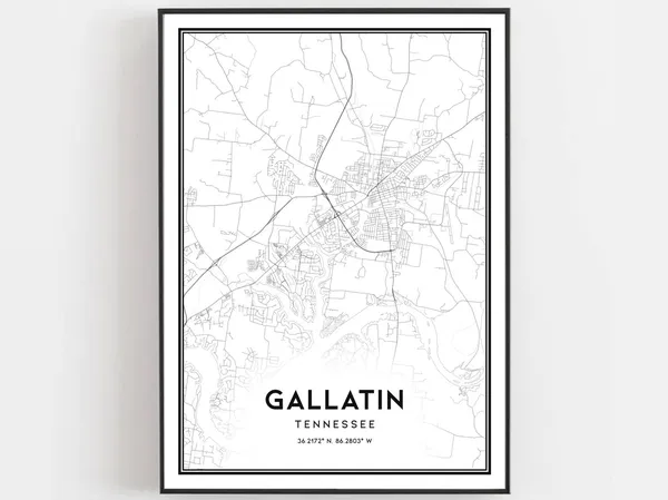 Gallatin Tennessee Map Art Print, City Street Decor