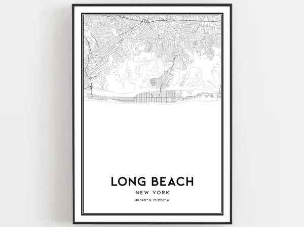 Long Beach Map Poster Print, New York Street Decor