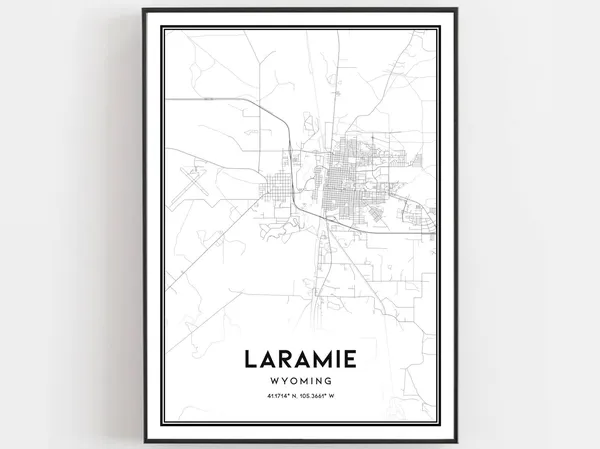 Laramie Map Print Poster, Wyoming Street Decor