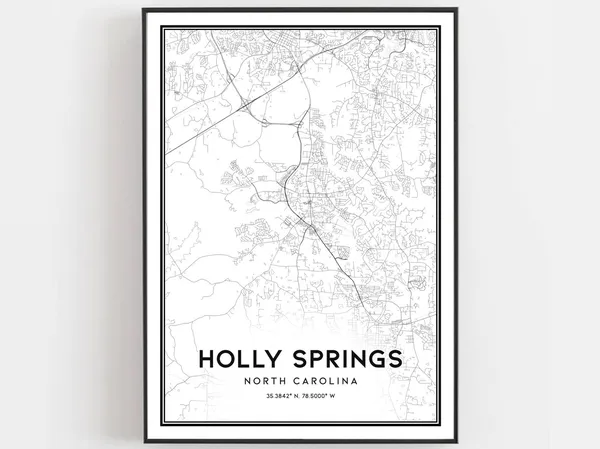 Holly Springs Map Print, North Carolina Street Decor