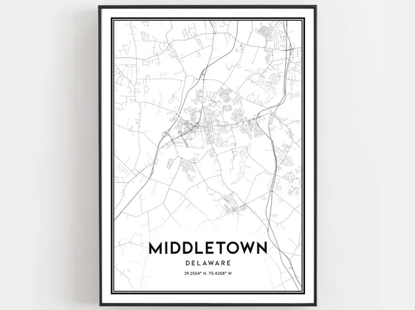 Middletown Map Poster Print, Delaware Street Decor