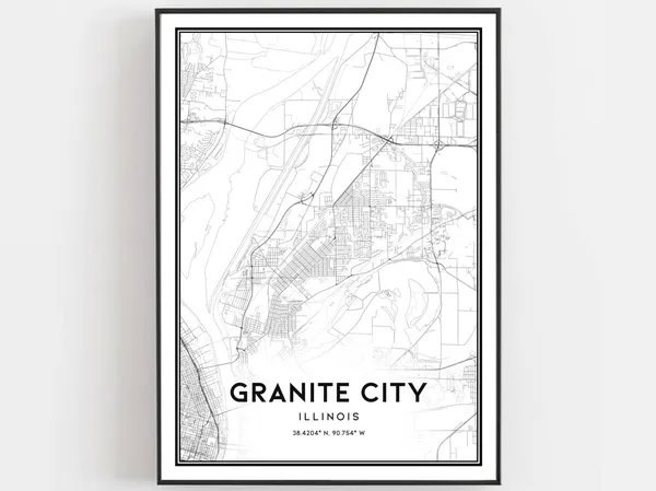 Granite City Map Print, Illinois Street Decor