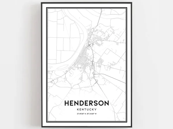 Henderson Map Print Poster, Kentucky Street Decor