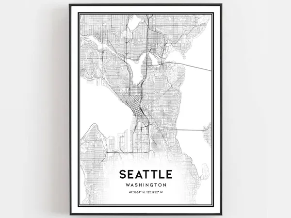 Seattle Map Poster Print, Washington Street Decor