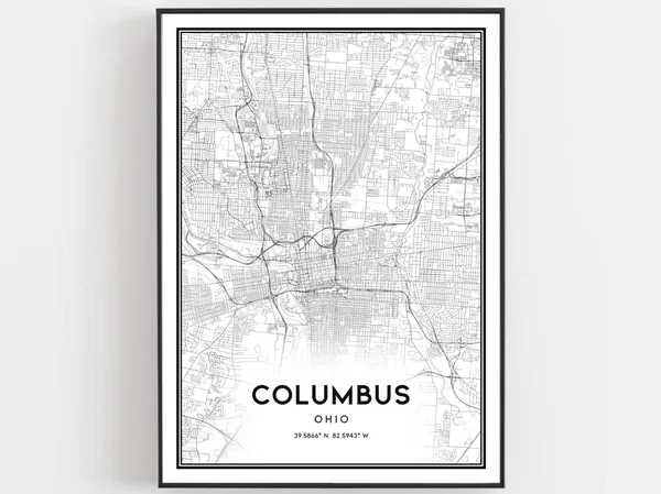 Columbus Map Print Poster, Ohio Street Decor