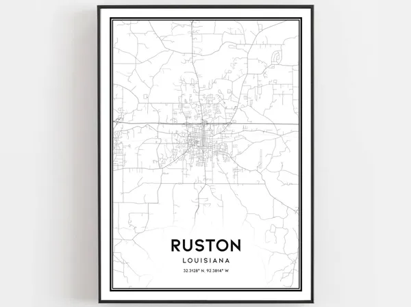 Ruston Map Print Poster, Louisiana Street Decor