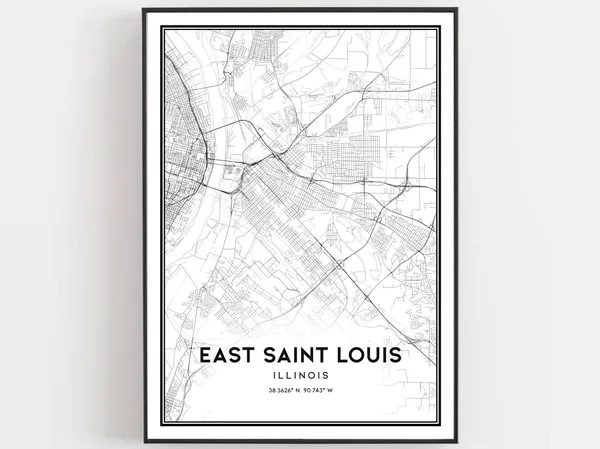 East Saint Louis Map Print, Illinois Street Poster