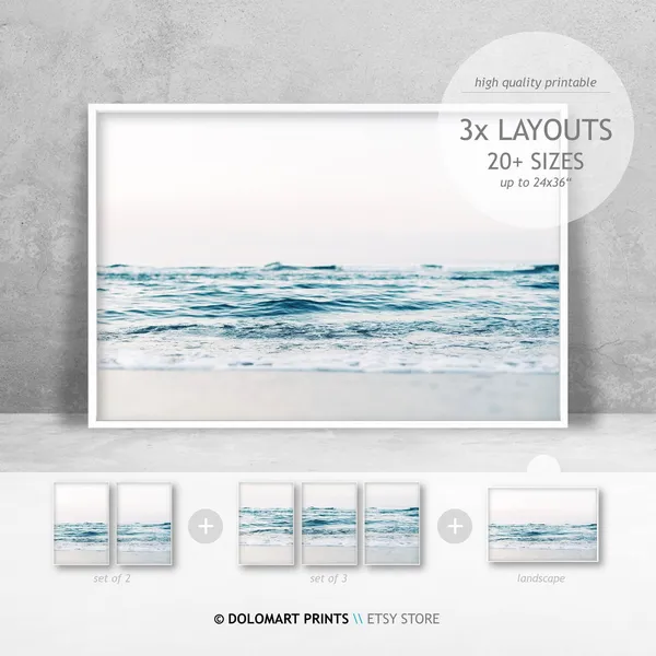 Beach Wall Art Print, Coastal Ocean Waves