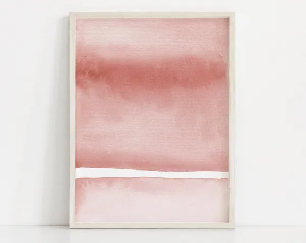 Blush Pink Abstract Watercolor Print, Modern Minimalist