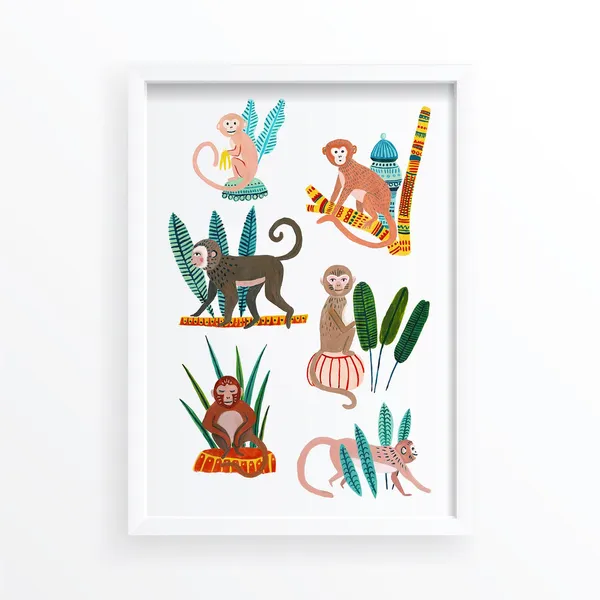 Monkeys of Malaysia Botanical Jungle Art Print