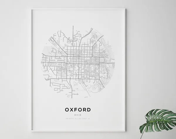 Oxford Ohio Map Print, Minimalist Travel Poster