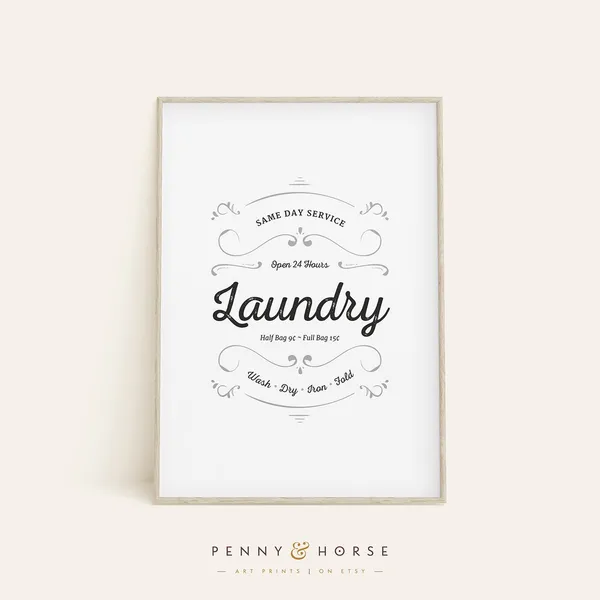 Vintage Laundry Typography Art Print, Laundry Sign