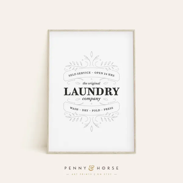 Vintage Laundry Typography Print, Laundry Sign