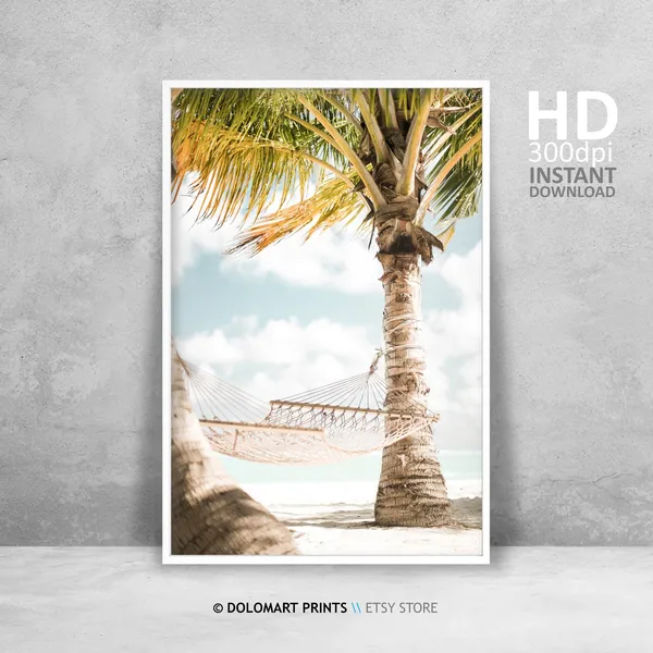 Tropical Paradise Palm Tree Art Print, Coastal Style