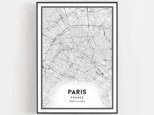Paris Map Poster, City Street Decor