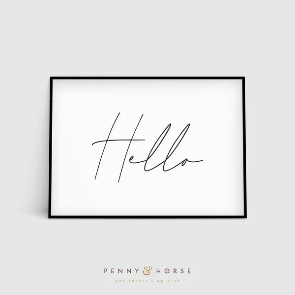 Hello Minimalist Typography Art Print, Scandinavian