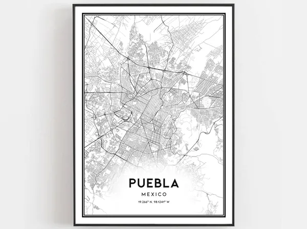 Puebla Map Print, City Street Decor Poster