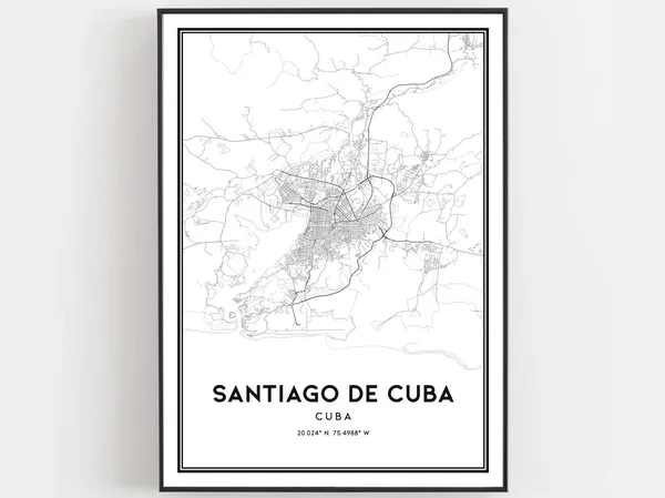 Santiago De Map Poster, City Street Travel Art