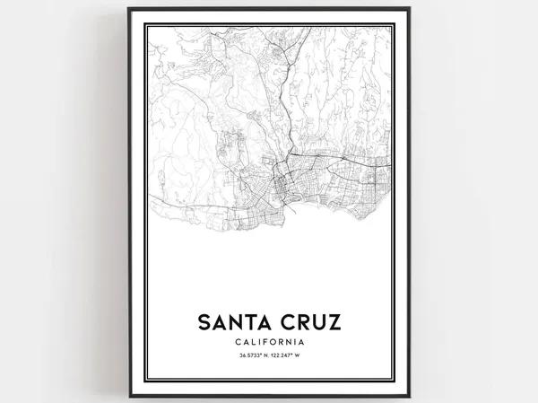 Santa Cruz Map Poster, City Street Decor