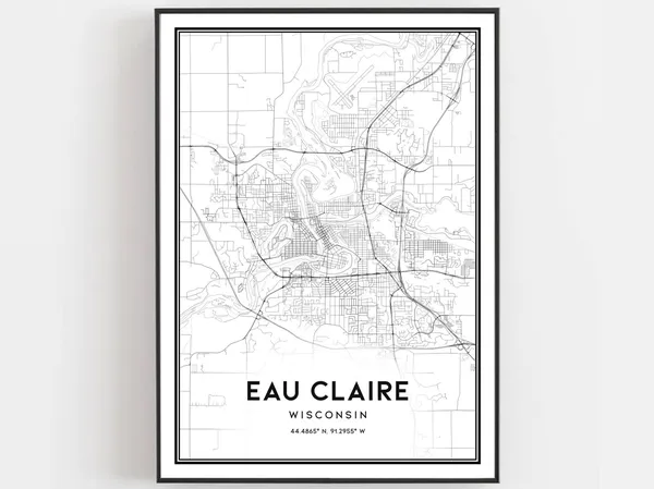 Eau Claire Map Print Poster, Wisconsin Street Decor